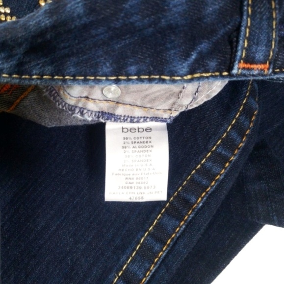 Bebe Kayla Gold Rhinestone Embellished Deep Wash Flare Stretchy Jeans Size: 26P - Picture 8 of 9